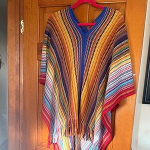 Missoni Colorful Striped Poncho with Fringe